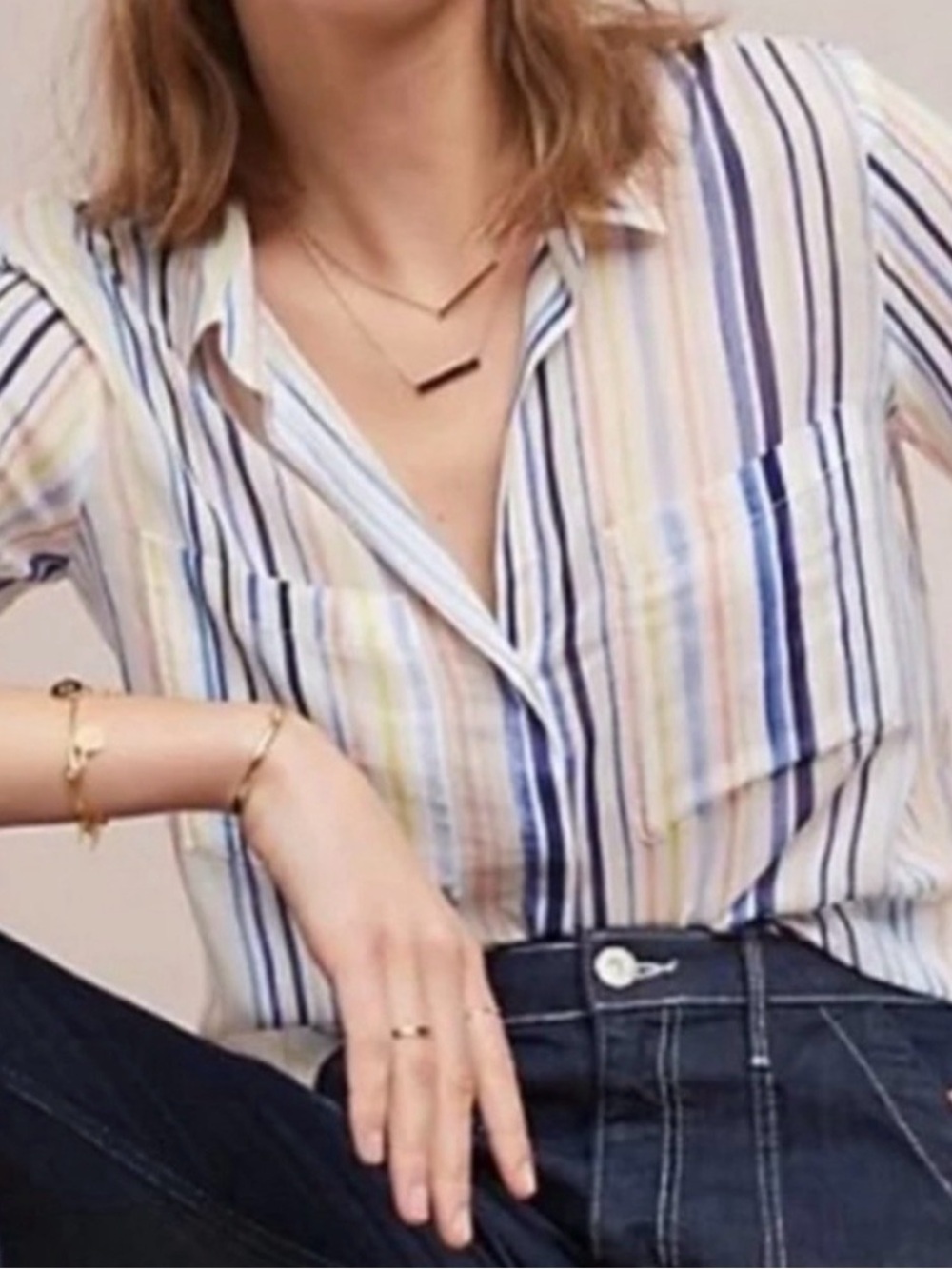 cloth & stone Multicolor Vertical Stripe Casual Button-Down Shirt XL